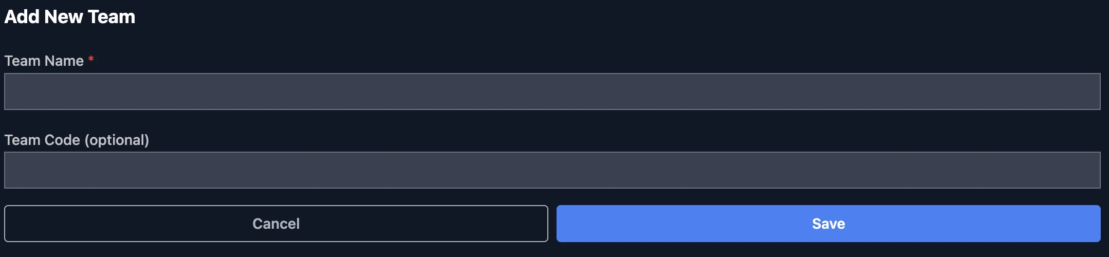 Table showing the list of teams in the Event with an Add Team button.