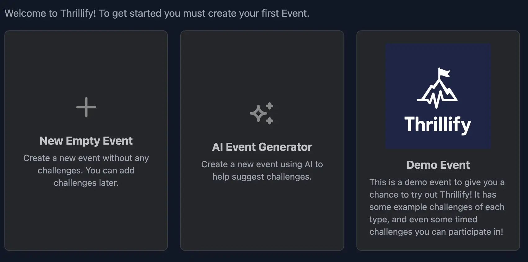 Choosing the AI Event Generator option when creating a new event.
