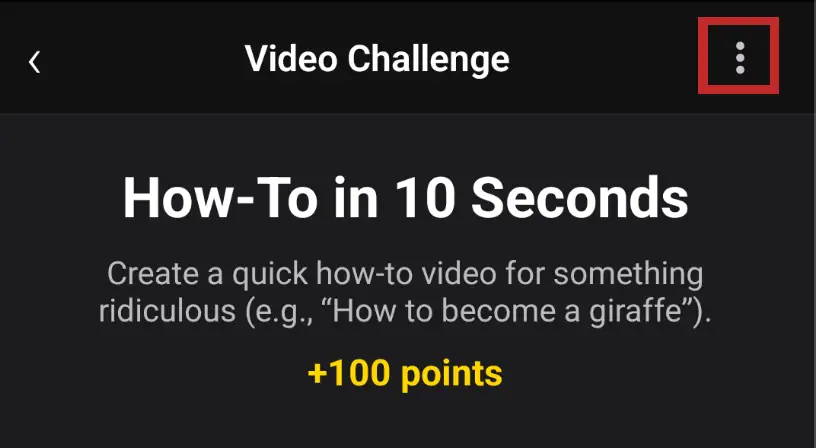 Screenshot showing the three-dot action menu on a challenge screen.