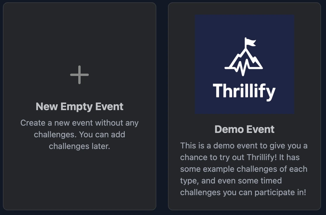 Choices showing to create a new event or use a demo template.
