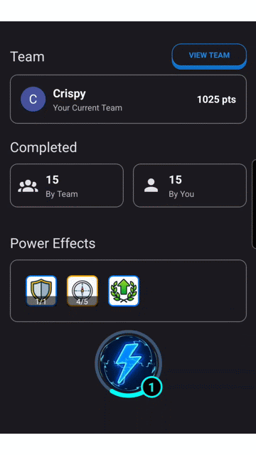Animation of a player activating Power Play and choosing a power in the Thrillify app