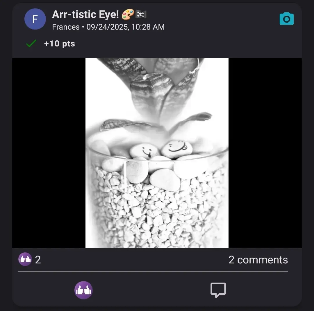 Screenshot of a challenge submission card with reactions and comments
